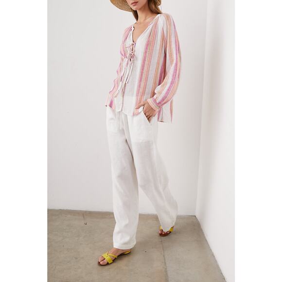 NEW Rails Brielle Stripe Tie Front Linen Blend Blouse Size Medium - Picture 2 of 11